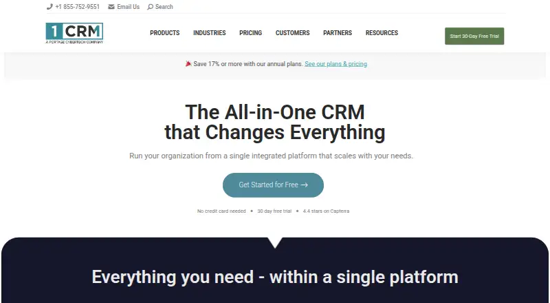 1CRM's own site, as our research read it