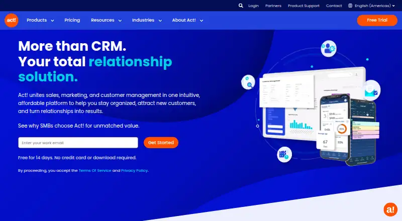 Act!'s own site, as our research read it