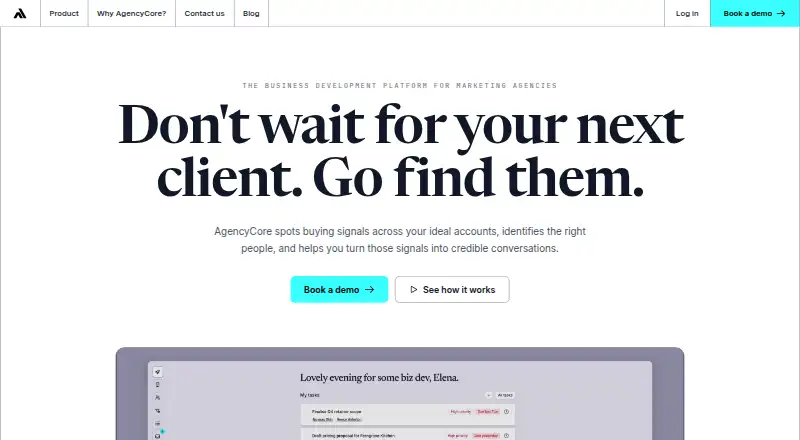 AgencyCore's own site, as our research read it