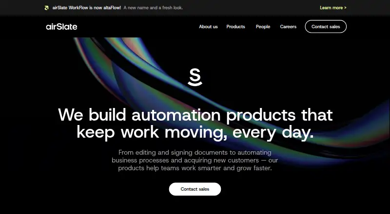 airSlate WorkFlow (now altaFlow)'s own site, as our research read it