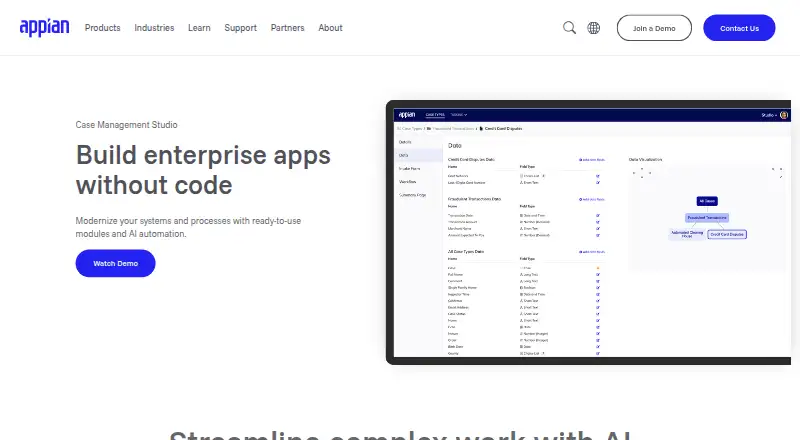 Appian Case Management's own site, as our research read it