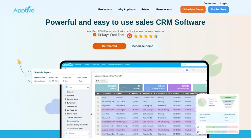 Apptivo CRM's own site, as our research read it