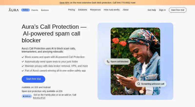 Aura Call Protection's own site, as our research read it