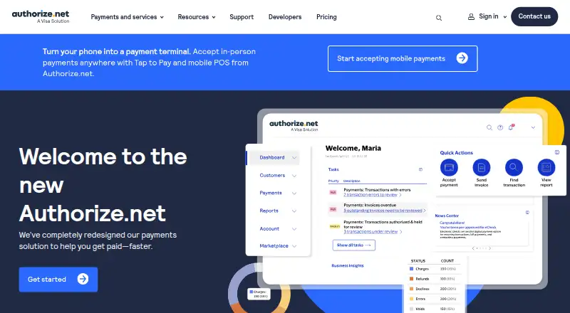 The Authorize.net homepage