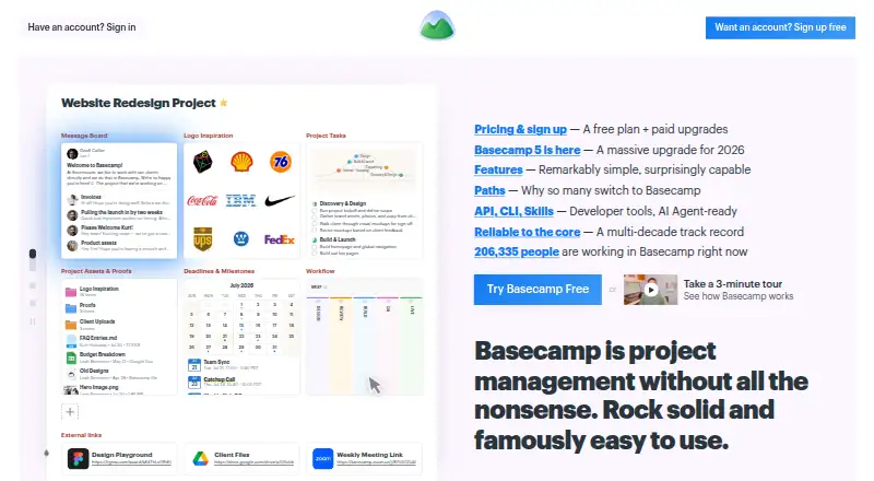 Basecamp's own site, as our research read it