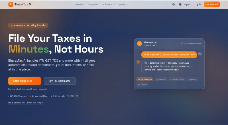 The BharatTax AI homepage