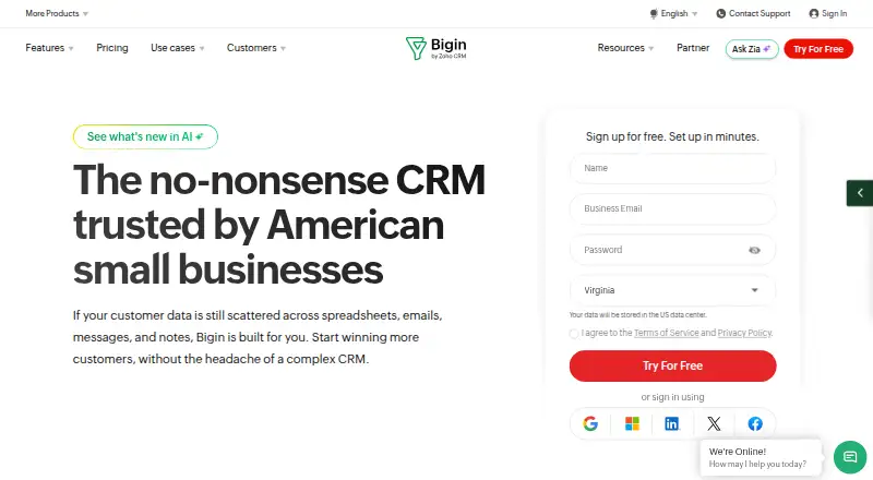 Bigin by Zoho CRM's own site, as our research read it