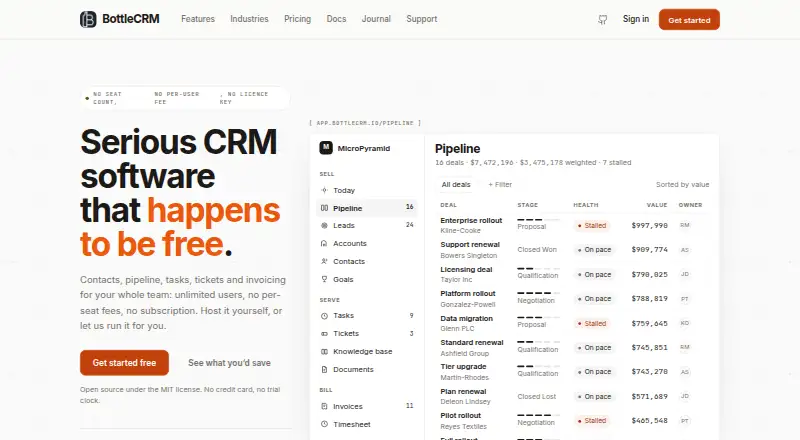 BottleCRM's own site, as our research read it