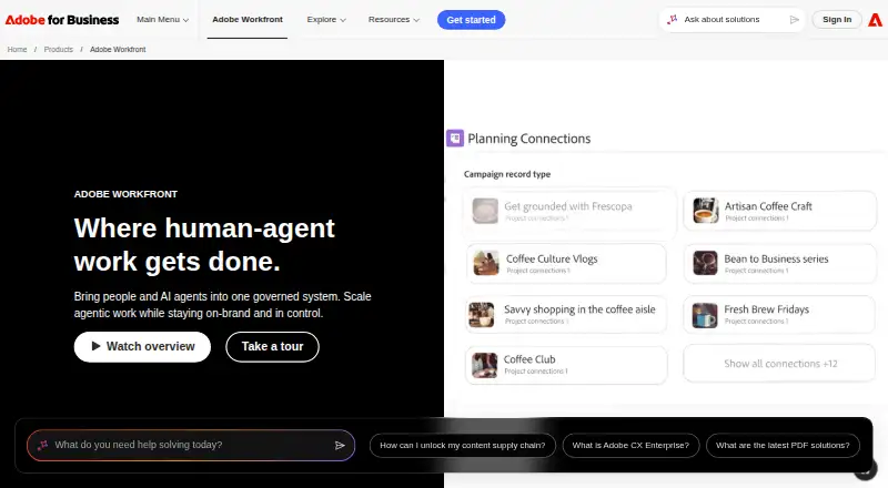 Adobe Workfront's own site, as our research read it