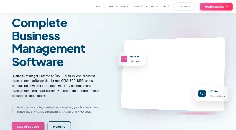 Business Manager Enterprise (BME)'s own site, as our research read it