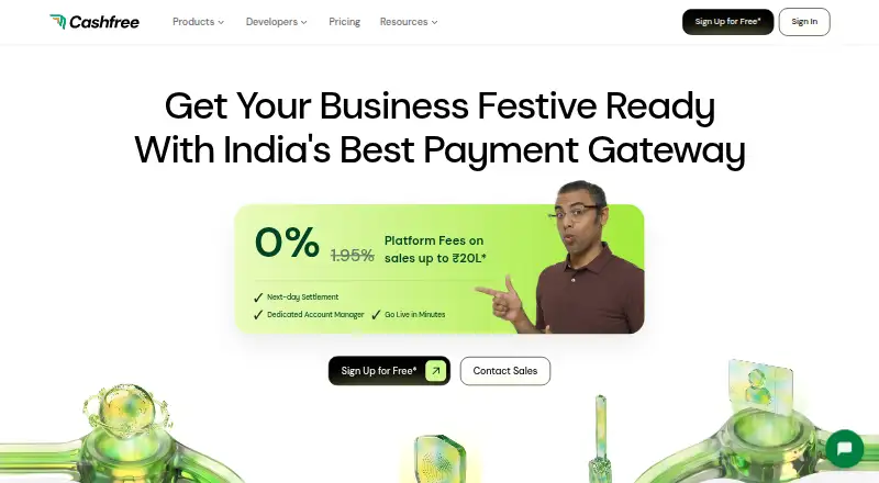 The Cashfree Payment Gateway homepage