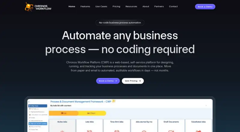 Chronos Workflow's own site, as our research read it