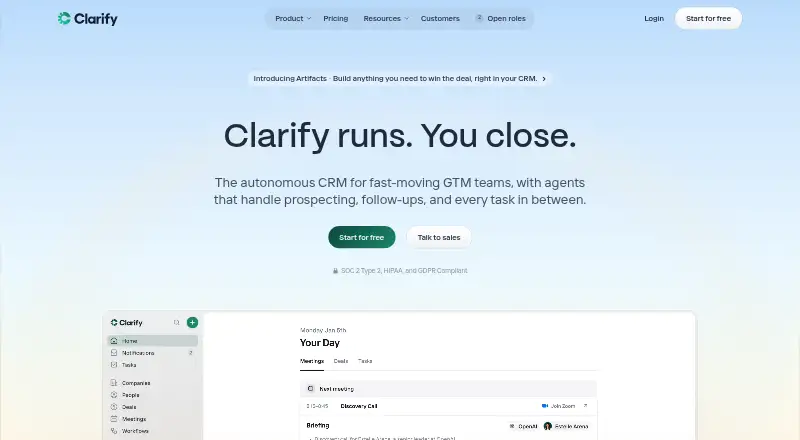 Clarify's own site, as our research read it