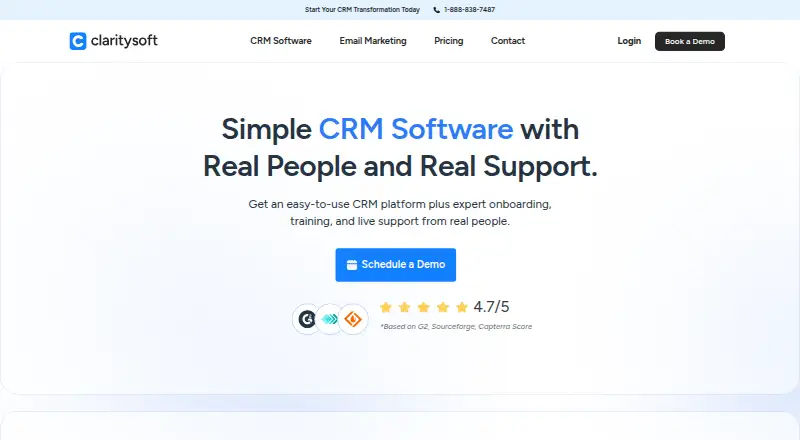 Claritysoft CRM's own site, as our research read it