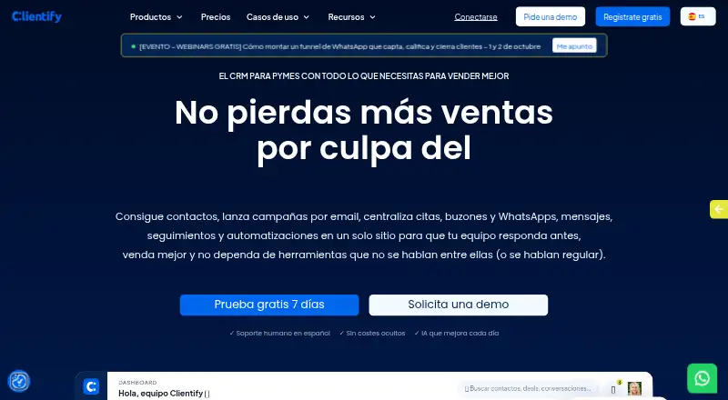 Clientify's own site, as our research read it