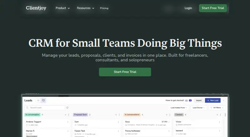 Clientjoy's own site, as our research read it