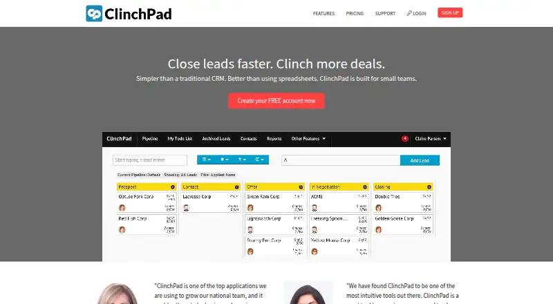 ClinchPad's own site, as our research read it