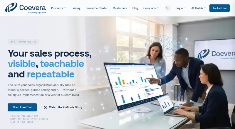 Coevera (formerly Pipeliner CRM)'s own site, as our research read it