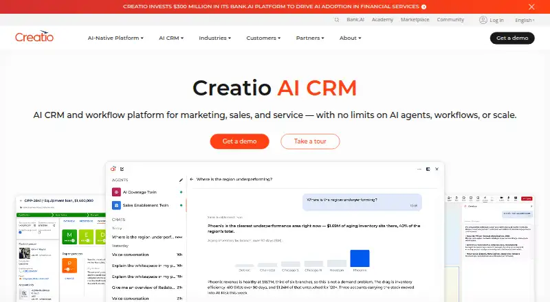 Creatio CRM's own site, as our research read it