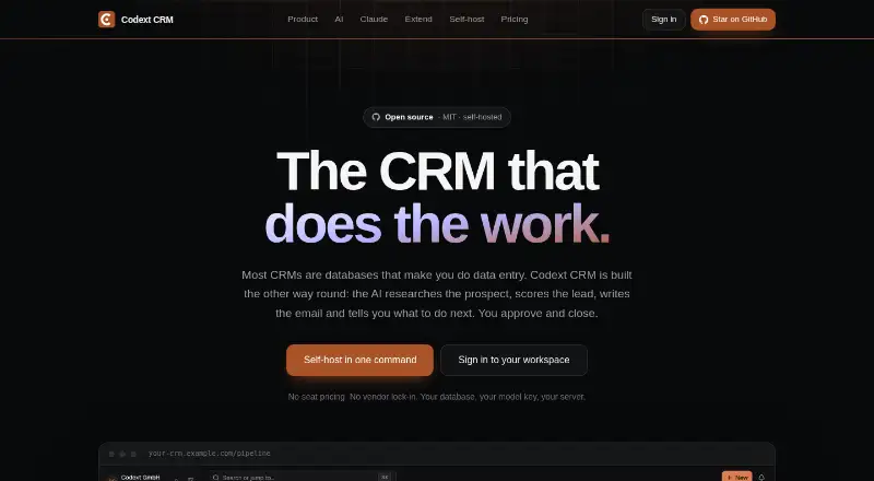 Codext CRM's own site, as our research read it