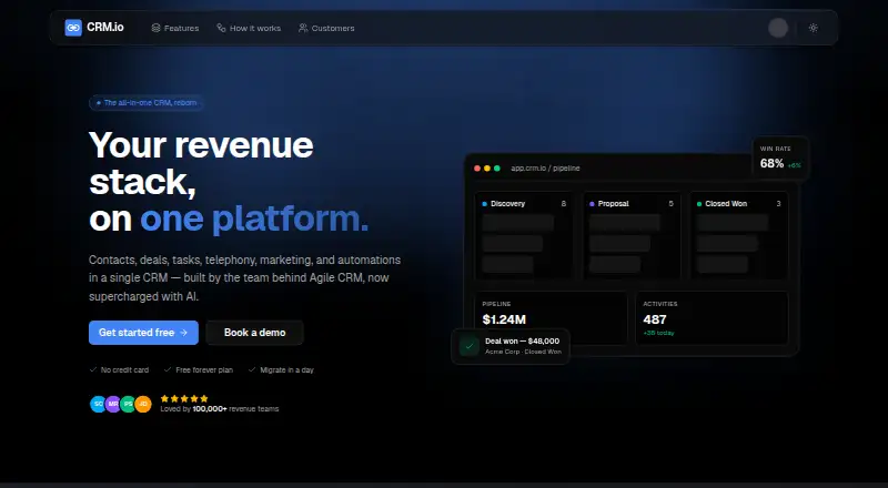 CRM.io's own site, as our research read it