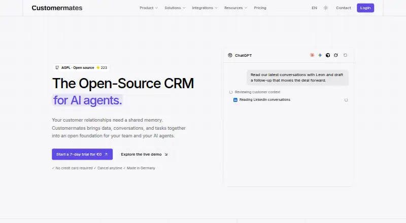 Customermates's own site, as our research read it