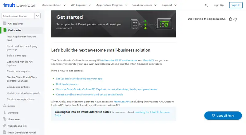 QuickBooks Online Accounting API's own site, as our research read it