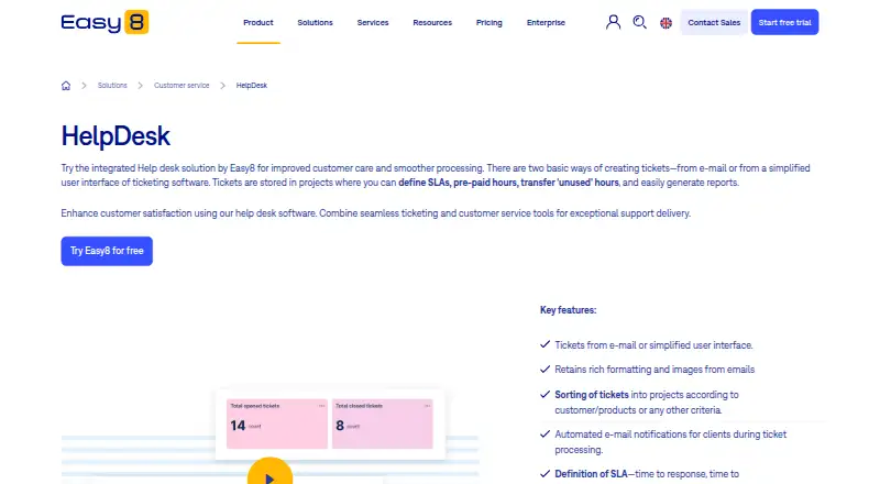 Easy8 HelpDesk's own site, as our research read it