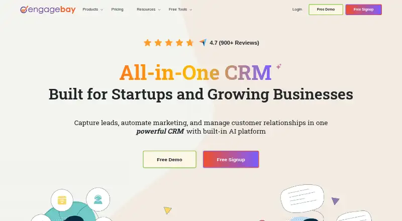 EngageBay's own site, as our research read it