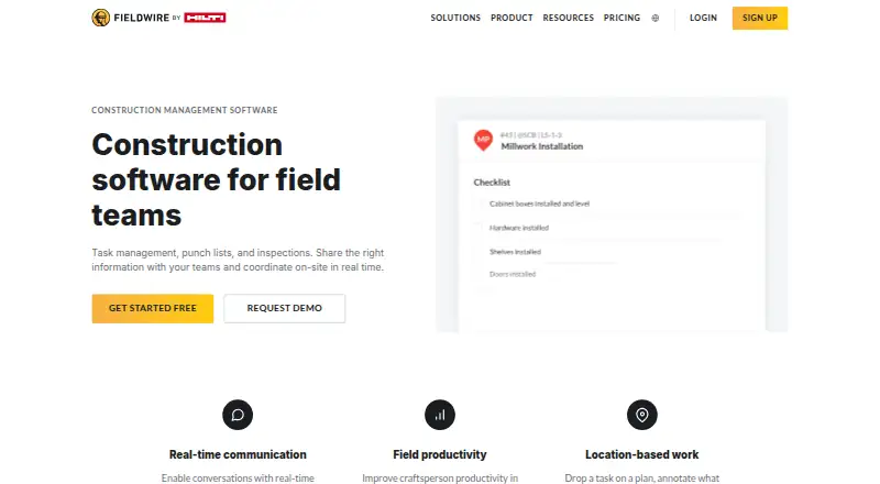 Fieldwire's own site, as our research read it