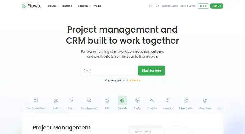 Flowlu's own site, as our research read it