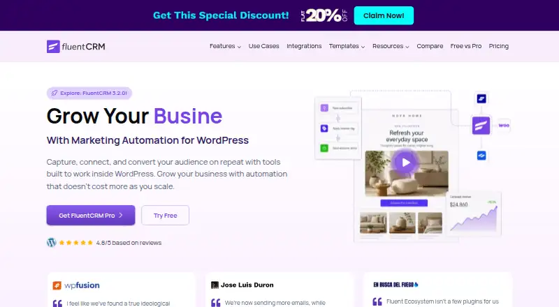 FluentCRM's own site, as our research read it