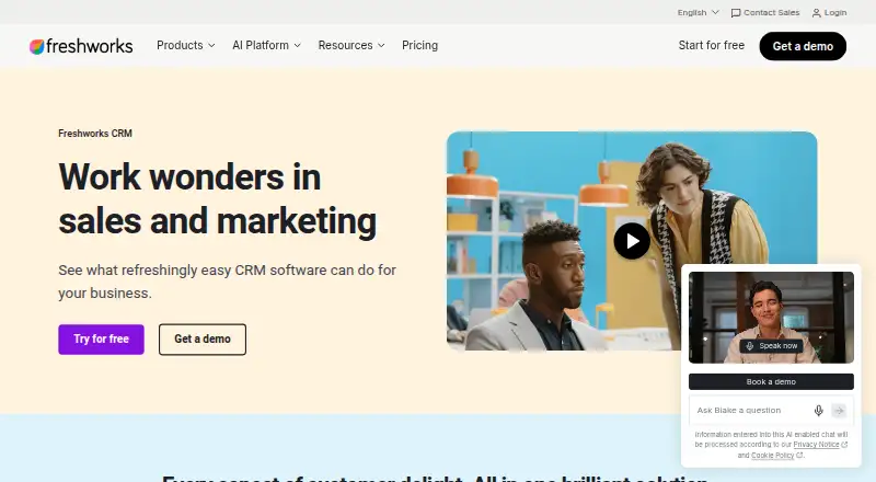 Freshworks CRM's own site, as our research read it