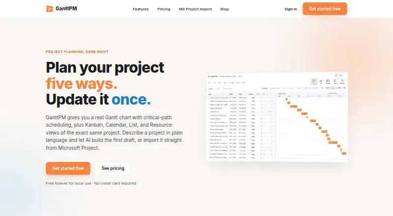 GanttPM's own site, as our research read it