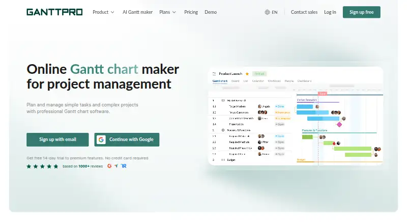 GanttPRO's own site, as our research read it