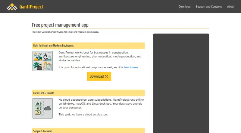 GanttProject's own site, as our research read it