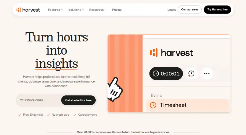 Harvest's own site, as our research read it