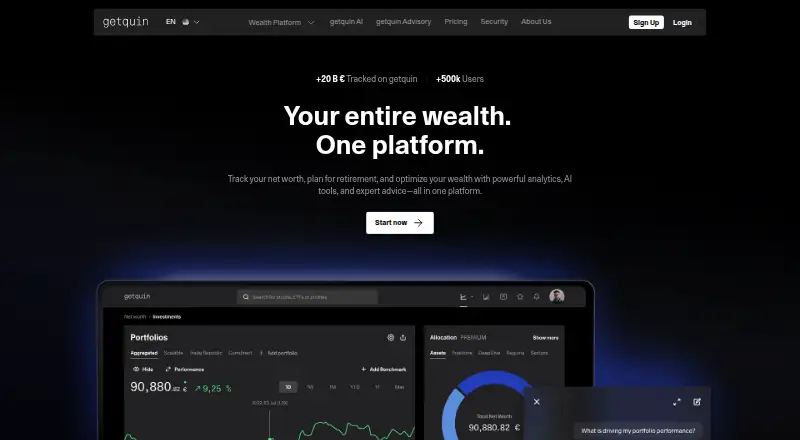 getquin's own site, as our research read it