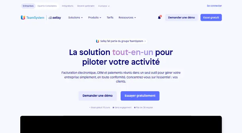 Sellsy's own site, as our research read it
