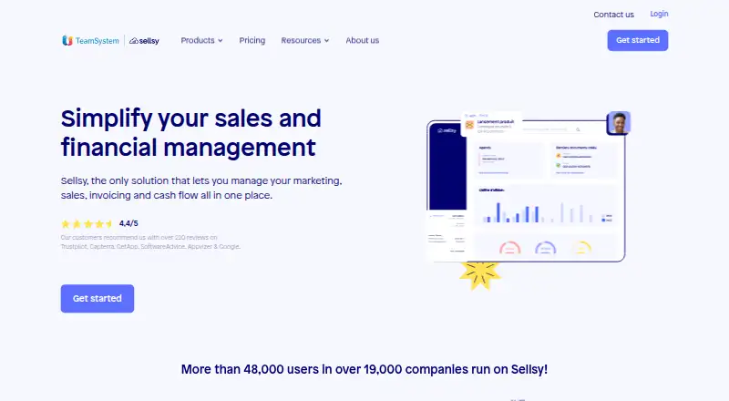 Sellsy's own site, as our research read it