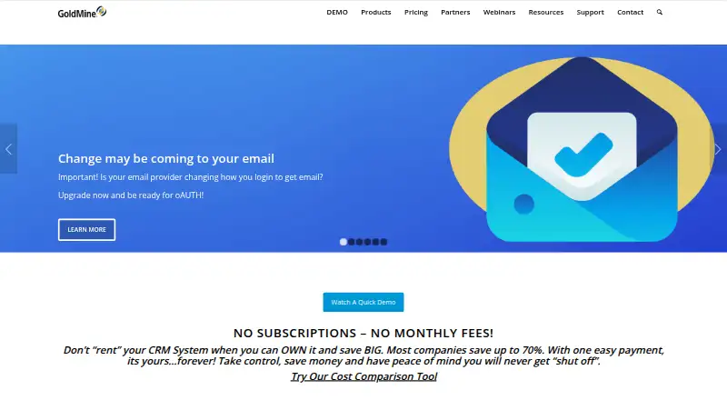 GoldMine's own site, as our research read it