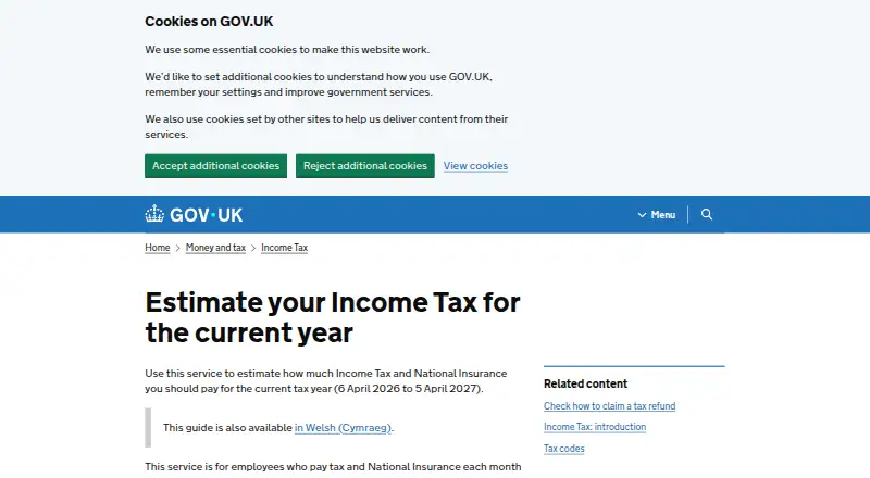 HMRC Income Tax Estimate's own site, as our research read it