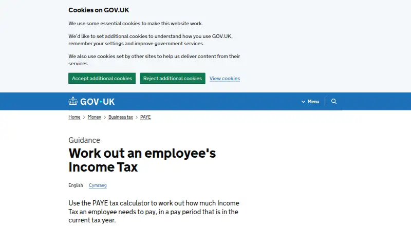 HMRC PAYE Tax Calculator's own site, as our research read it