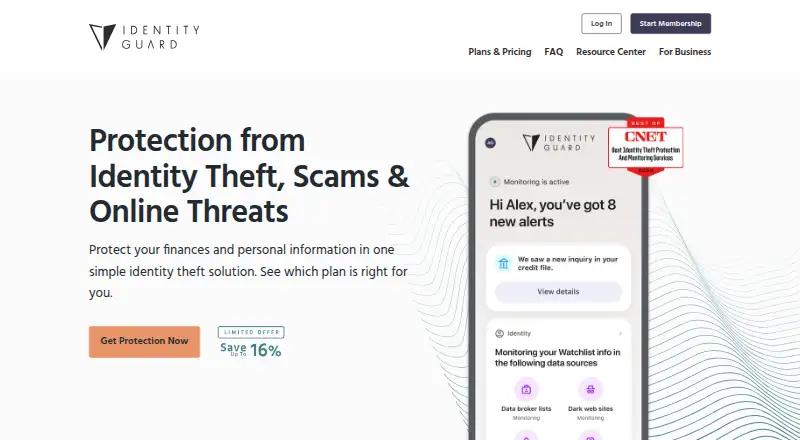 Identity Guard's own site, as our research read it