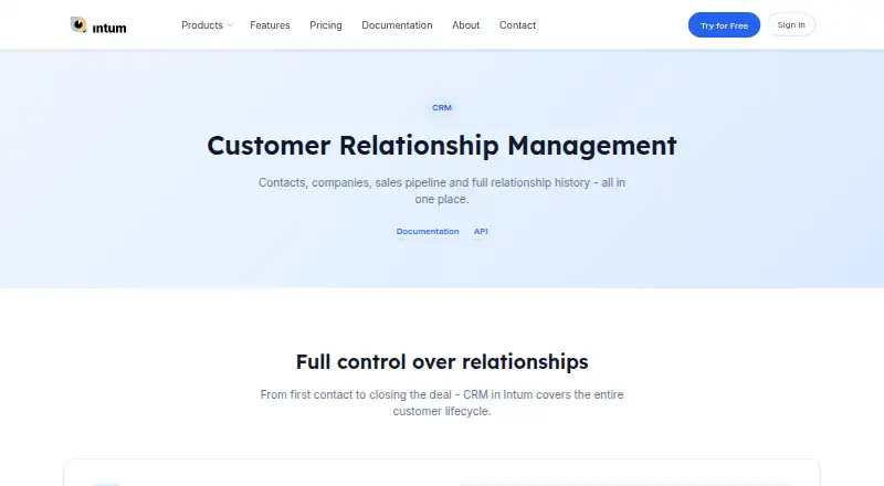 Intum CRM's own site, as our research read it