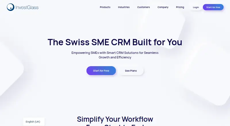 InvestGlass CRM's own site, as our research read it