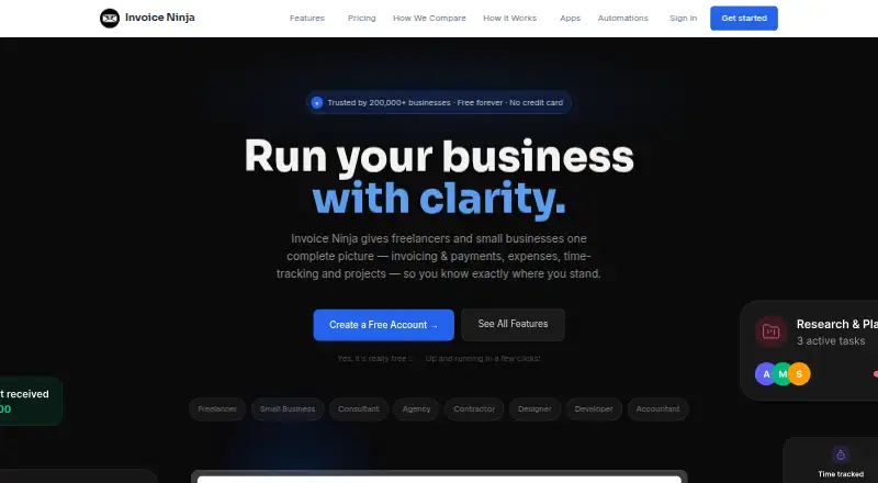 Invoice Ninja's own site, as our research read it