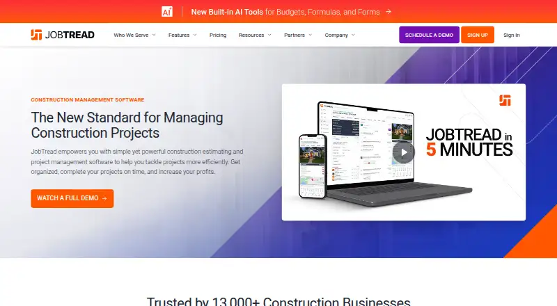 JobTread's own site, as our research read it