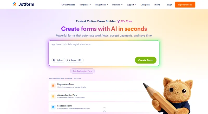 Jotform's own site, as our research read it