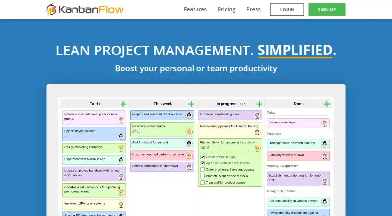 KanbanFlow's own site, as our research read it